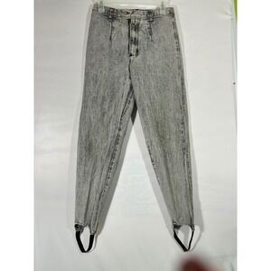 VTG 80's DENIM REPUBLIC Women Acid Wash Black Stirrup Jeans High Waist Sz 11/ 12